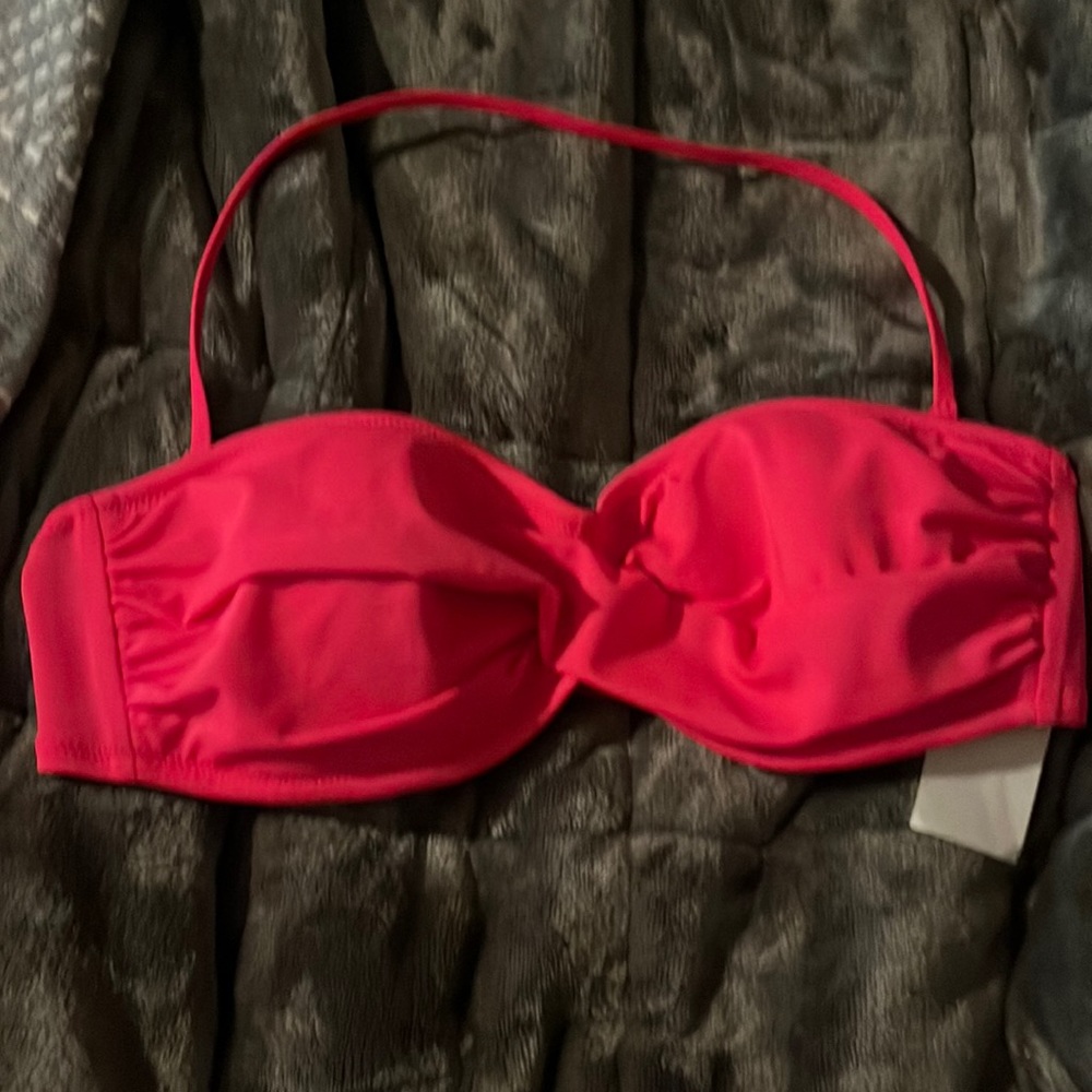 NWT J.Crew Swimsuit Bandeau Top Sz M HOT Pink Bikini
